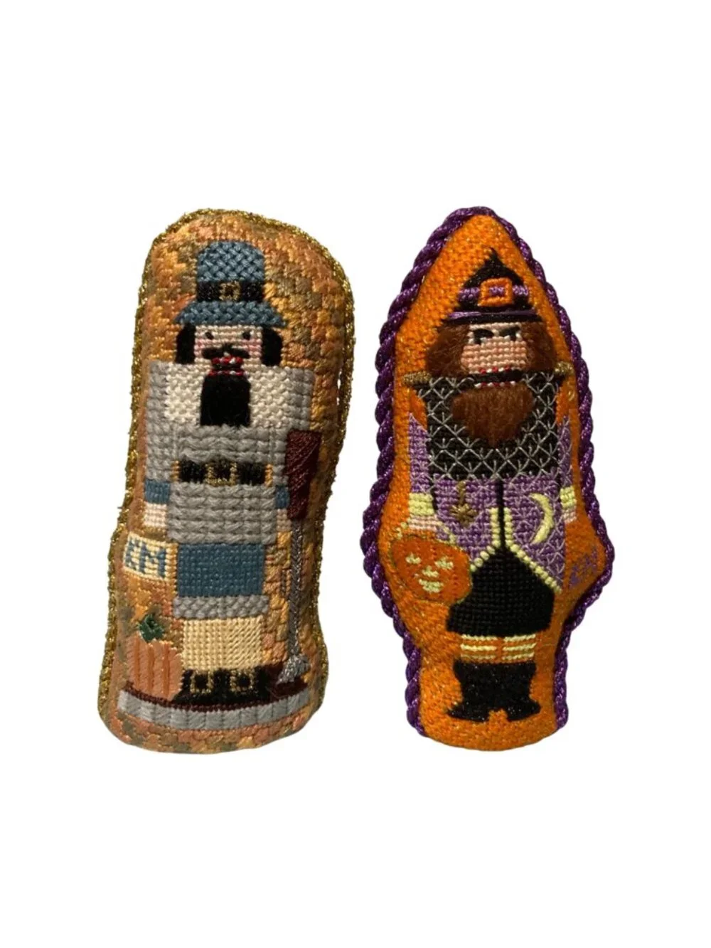 Holiday Nut Cracker Completed Needlepoint Figurines Thanksgiving Halloween